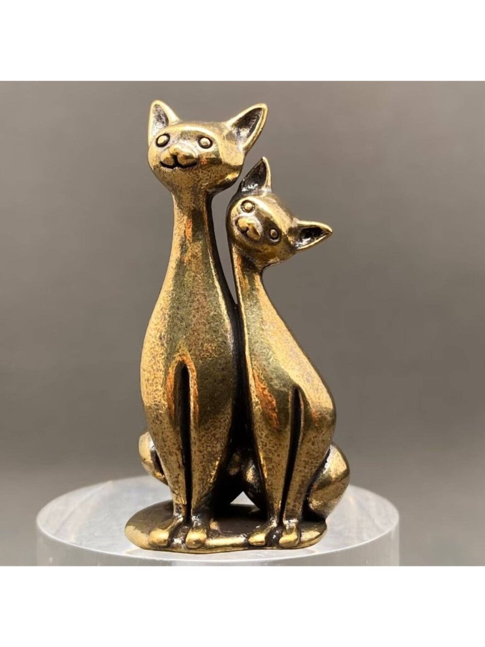 Brass Cat Couple Figurine Miniature Love Totem Altar Decor Spirit Animal - Picture 2 of 4